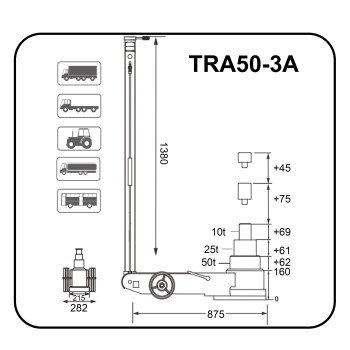 Домкрат гидравлический с пневматическим приводом 50/25/10T TRA50-3A